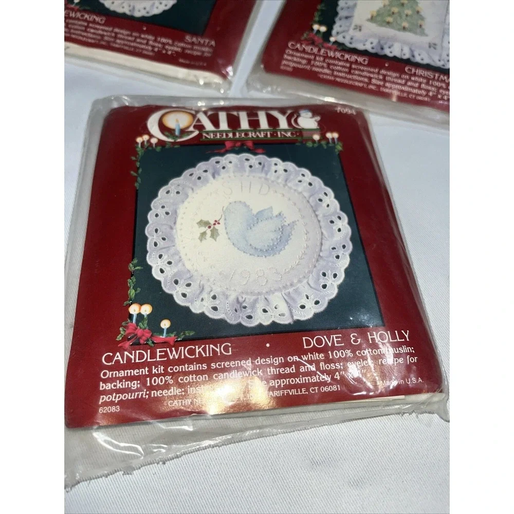 Lot Of 5 Cathy Needlecraft Candlewicking Ornament Kits , Santa ,‎ Tree , Candle